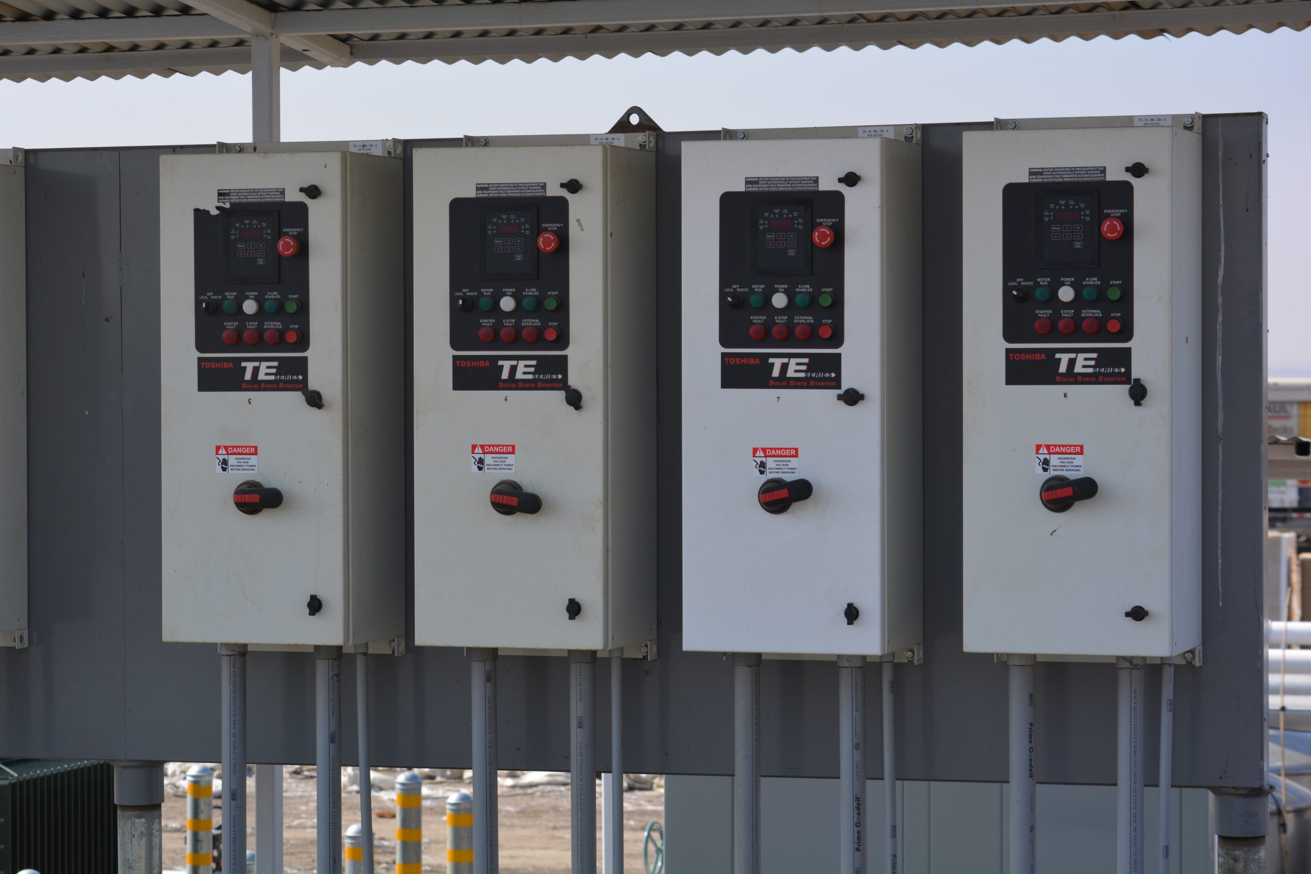 Row of electrical control panels